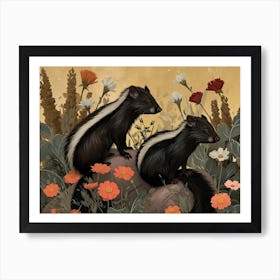 Floral Animal Illustration Skunk 2 Art Print