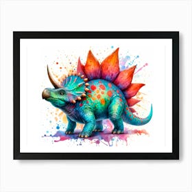 Triceratops dinosaur in watercolor Art Print