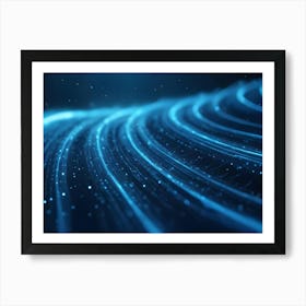 Abstract Blue Wavy Lines Of Flowing Particles On A Dark Background Art Print