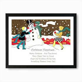 Christmas Happiness, Kids Are Making A Snowman Art Print