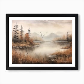 A Painting Of A Lake In Autumn 52 Art Print