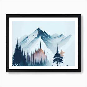 Mountain And Forest In Minimalist Watercolor Horizontal Composition 13 Art Print