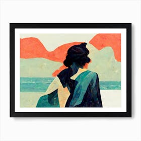 Woman Walking Into The Sea Painting Art Print