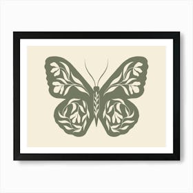 Folk Art Butterfly 02 - Sage Green Art Print