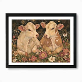 Floral Animal Illustration Cow 2 Art Print