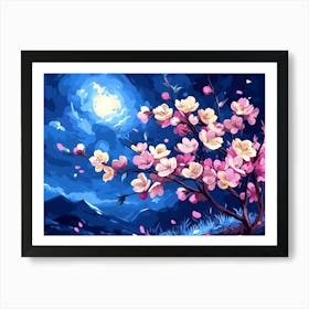 Cherry Blossoms At Night Art Print