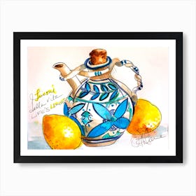 Life's Limoni Watercolor Sketch Pottery Art Print