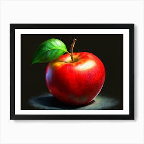 Red Apple With Green Leaf Art Print