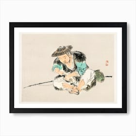 Man Maintaining A Fishing Rod, Kōno Bairei Art Print