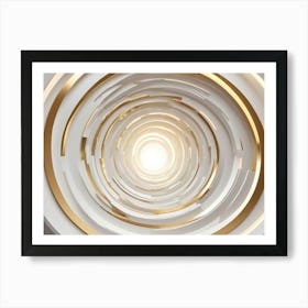 Abstract Image Of A White Tunnel With Golden Edges, Creating A Sense Of Depth And Perspective Art Print