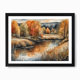 Autumn Pond Landscape Painting (85) Art Print