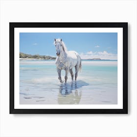 A Horse Oil Painting In Whitehaven Beach, Australia, Landscape 4 Art Print