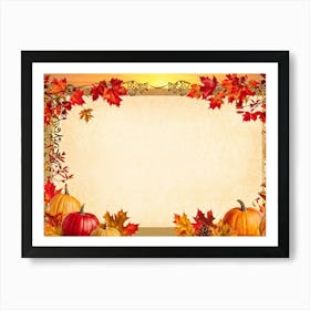 Autumn Themed Thank You Card Ornate Calligraphy Sweeping Across The Centre Leaves In Reds Golds (2) Art Print