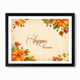 Calligraphy Of Happy Thanksgiving In Elegant Flowing Script Intertwined With Autumnal Motifs Suc (6) Art Print