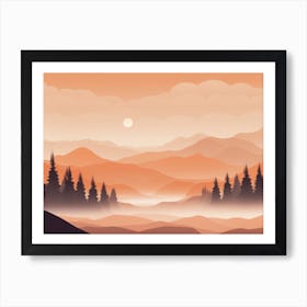 Misty mountains horizontal background in orange tone 123 Art Print