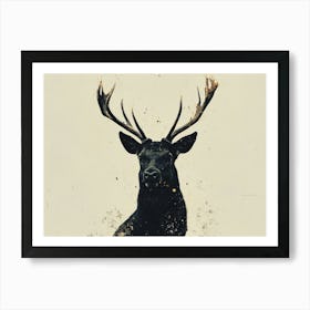 Stag Black on Beige Art Print