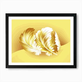 Gold Feathers On Yellow Background Art Print