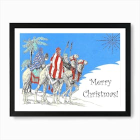 Bedouin On Camels, Vintage Christmas Greeting Poster