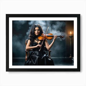 Persian woman playing on a violin on a black stage 1 Art Print