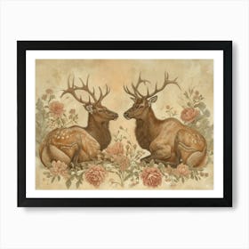 Floral Animal Illustration Elk 4 Art Print