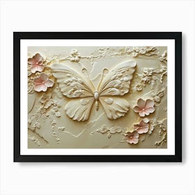 Cream Golden Butterfly on a Flower Art Print