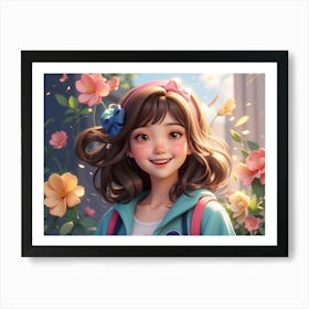 Anime Girl With Flowers 1 Art Print