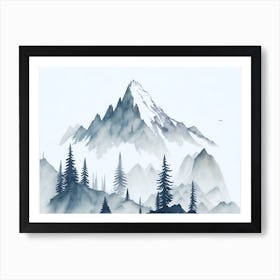 Mountain And Forest In Minimalist Watercolor Horizontal Composition 198 Art Print