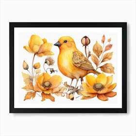 Yellow Bird Watercolor Painting Art Print