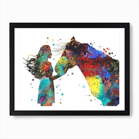 Girl And Horse Watercolor Art Print