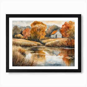Autumn Pond Landscape Painting (35) Art Print