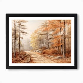 A Painting Of Country Road Through Woods In Autumn 77 Art Print