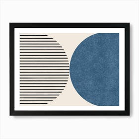 Mid-century Modern Half-circle Lines Abstract Geometric Navy Blue Art Print