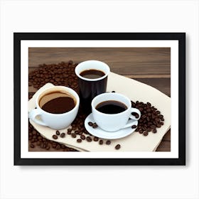 Coffee Cups And Coffee Beans Art Print