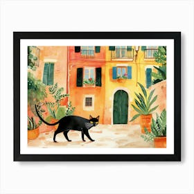 Palma De Mallorca, Spain   Cat In Street Art Watercolour Painting 3 Art Print