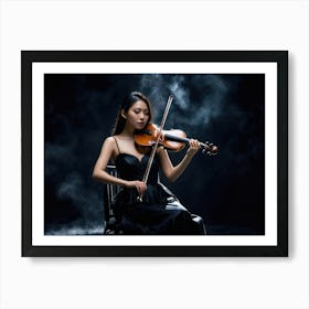 Asian woman playing on a violin on a black stage 1 Art Print