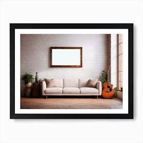 Acoustic Guitar and blank frame in living room 2 Poster