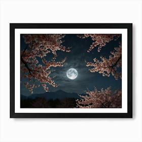 Moonlight Over Cherry Blossoms Art Print