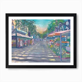 Barcelona Rambla Street Scene With Sign Post Art Print