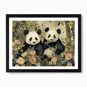 Floral Animal Illustration Panda 1 Art Print