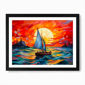 Transfixing Fauvist Boat Journey Art Print