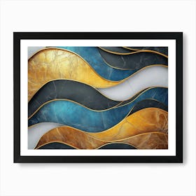 Gold And Blue Marble Background 1 Art Print