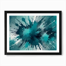 Abstract Image Of A Dynamic, Colorful Splash Of Teal, Blue, White, And Black Paint Art Print