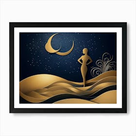 Woman Body Silhouette Standing on Golden Dunes 2 Art Print