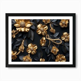 3d Golden Jewelry Flowers 1 Art Print