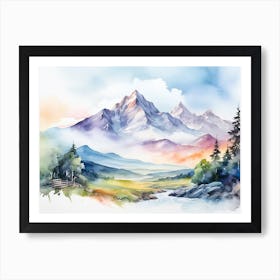 Watercolor Mountain Landscape Art Print