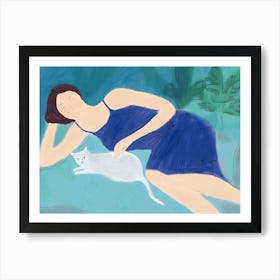 Cat And A Woman 1 Art Print