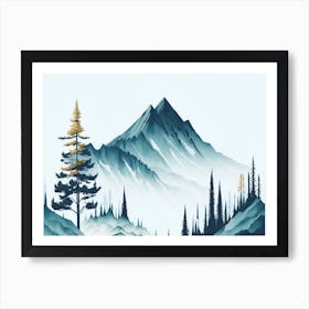 Mountain And Forest In Minimalist Watercolor Horizontal Composition 387 Art Print