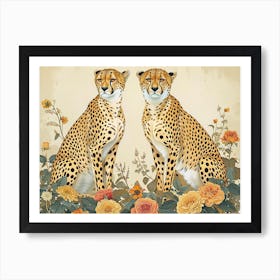 Floral Animal Illustration Cheetah 1 Art Print