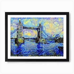 Tower Bridge At Starry Night Swirl London Van Gogh Art Print