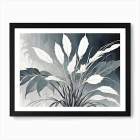 A Black And White Illustration Of A Plant With Large Leaves Art Print